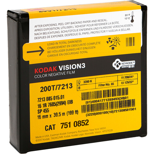 Kodak VISION3 200T 7213 16mm film, 100 ft roll